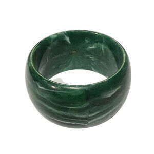 Vintage Wide Chunky Marbled Lucite Bangle Bracelet in Forest Green and White